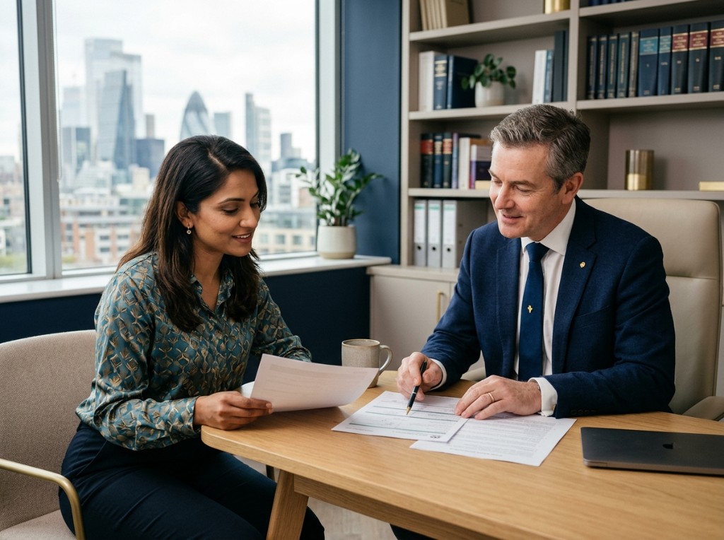 Warren Grant Immigration consultation — advisors reviewing documents together in a modern office